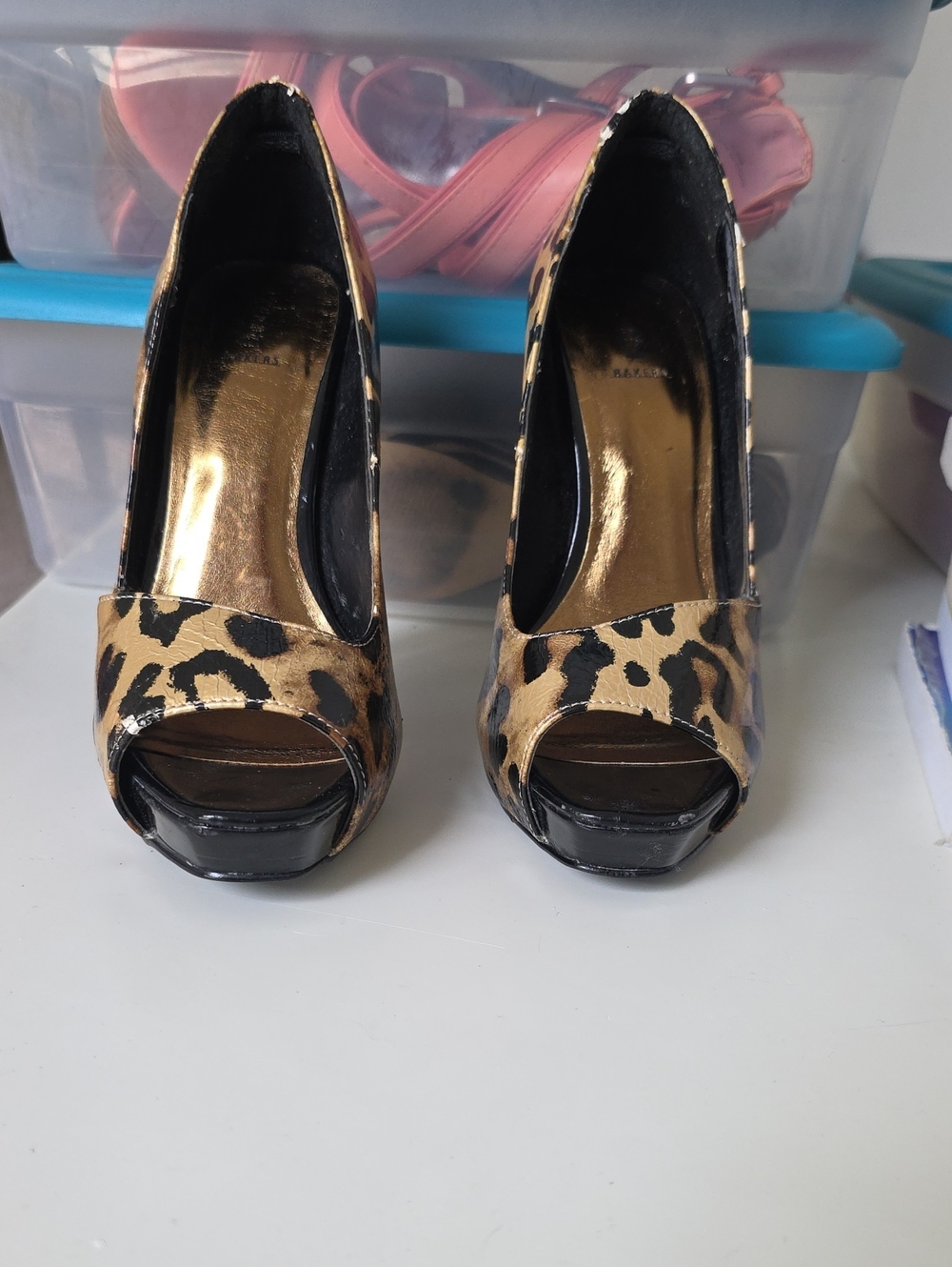 Bakers Leopard Print Peep Toe Heels - Black & Brown